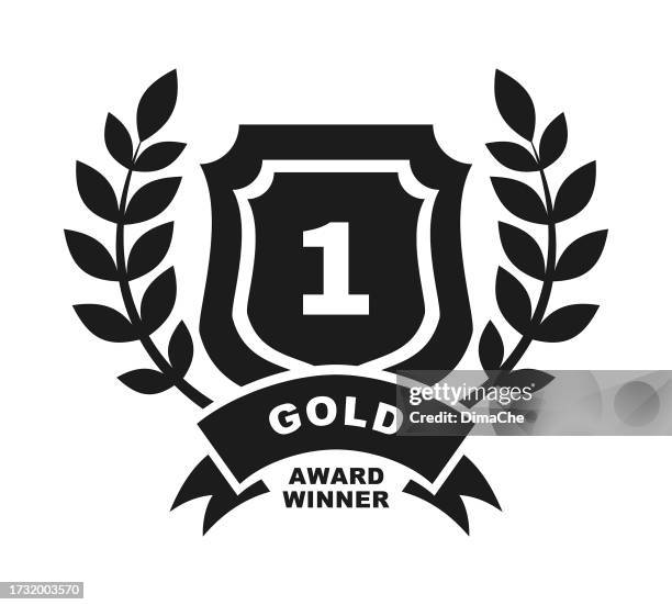 first place gold award winner badge - cut out vector icon - trophy logo stock illustrations