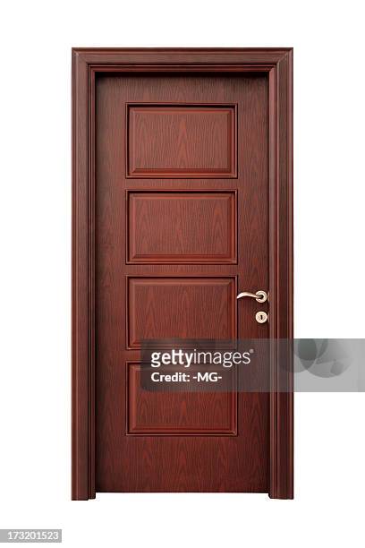 wooden interior door with handle - manufactured object stockfoto's en -beelden