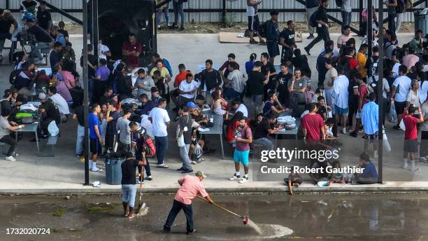 Eagle Pass, Texas, Tuesday, September 26, 2023 - Hundreds of migrants gather at Mission: Border Hope, a location where many are given the option to...