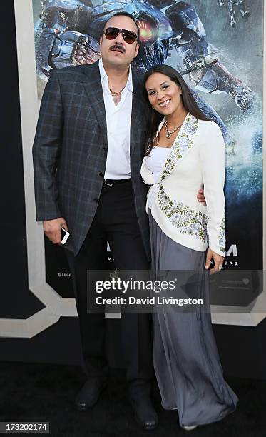 Singer Pepe Aguilar and wife Aneliz Aguilar attend the premiere of Warner Bros. Pictures and Legendary Pictures' "Pacific Rim" at the Dolby Theatre...