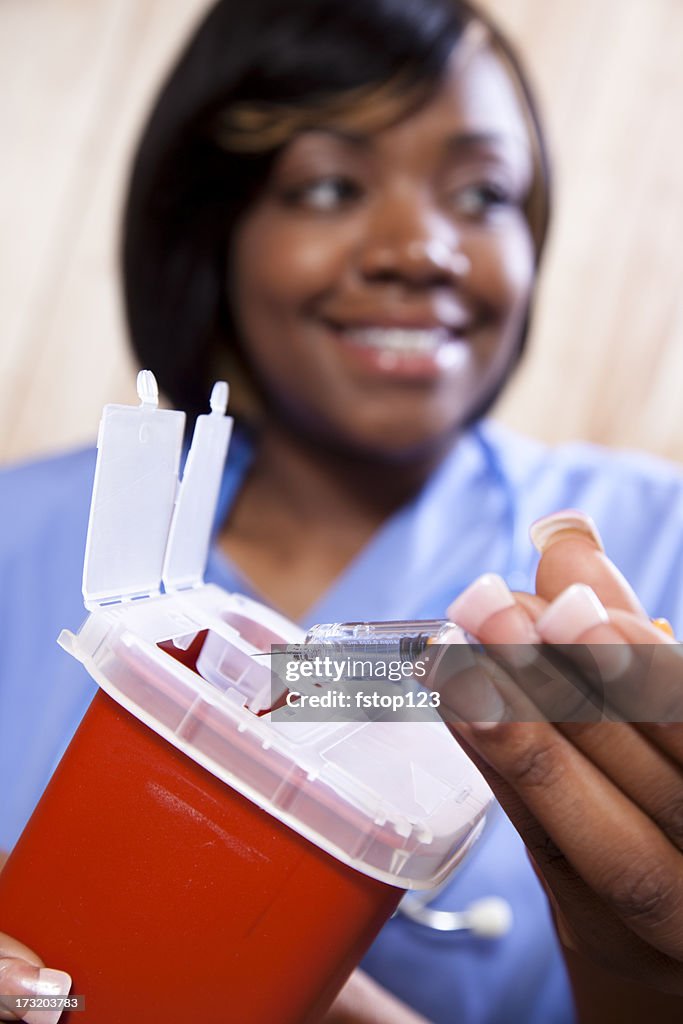 Nurse demonstrating proper disposal of medications