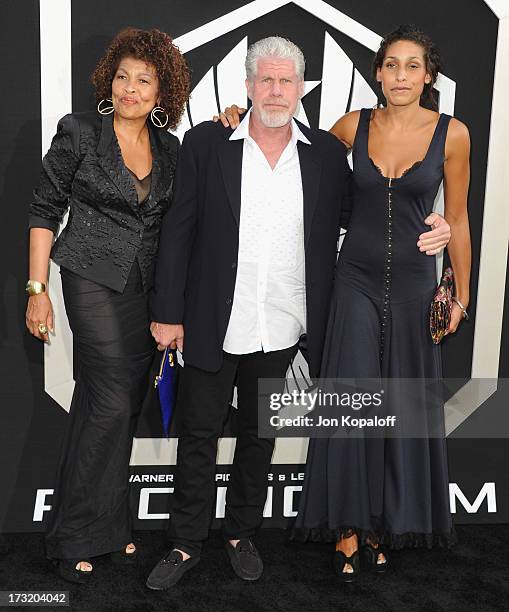Actor Ron Perlman and wife Opal Stone and daughter arrive at the Los Angeles Premiere "Pacific Rim" at Dolby Theatre on July 9, 2013 in Hollywood,...