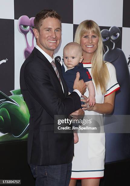 Race Car Driver Ryan Hunter-Reay with son Ryden and wife Beccy Gordon attend the "Turbo" New York Premiere at AMC Loews Lincoln Square on July 9,...
