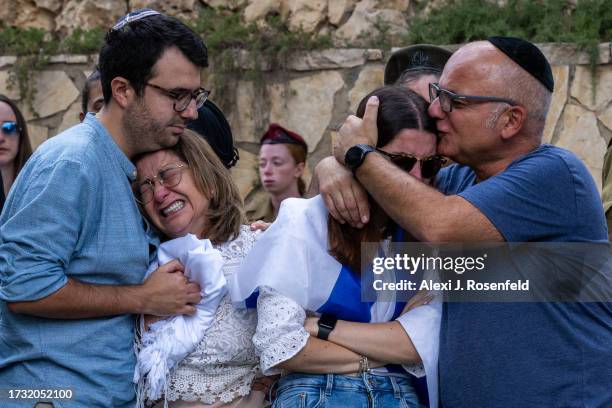 The mother , sister and immediate family of Valentin Ghnassia who was killed in a battle with Hamas militants at Kibbutz Be’eeri near the Israeli...