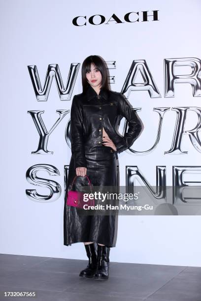 Ryujin of girl group ITZY is seen at the Coach 'Wear Your Shine' campaign party on October 12, 2023 in Seoul, South Korea.