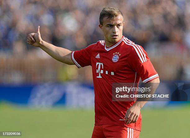 German Bundesliga first division football club FC Bayern Munich's midfielder Xherdan Shaqiri plays during a test match between FC Bayern Munich and...