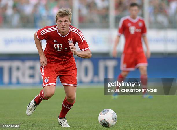 German Bundesliga first division football club FC Bayern Munich's midfielder Toni Kroos plays during a test match between FC Bayern Munich and...