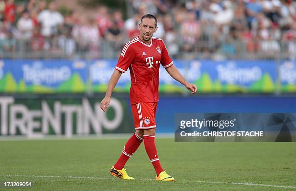 German Bundesliga first division football club FC Bayern Munich's French midfielder Franck Ribery laughs during a test match between FC Bayern Munich...