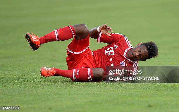 German Bundesliga first division football club FC Bayern Munich's Austrian midfielder David Alab lies on the pitch during a test match between FC...