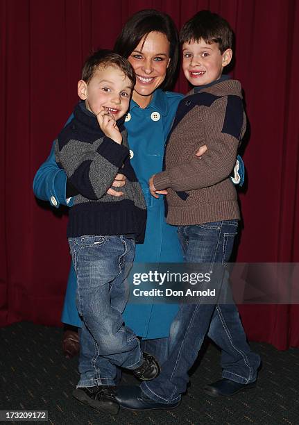 Hugo, Natarsha and Harrison Belling pose during the Disney On Ice "Princesses & Heroes" opening show VIP party at Allphones Arena on July 10, 2013 in...