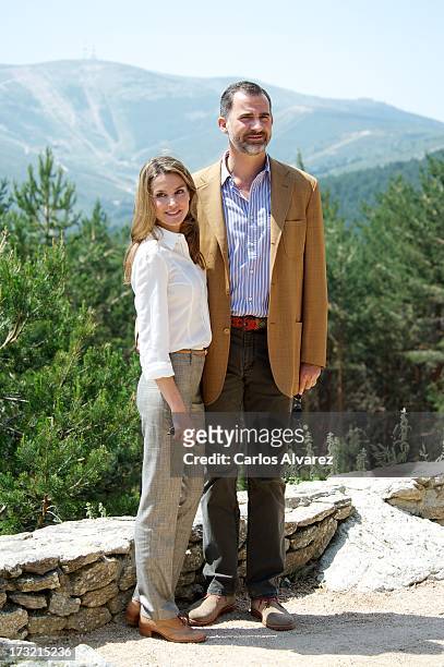 Prince Felipe of Spain and Princess Letizia of Spain visit the new National Park of Sierra de Guadarrama on July 10, 2013 in Rascafria, near of...