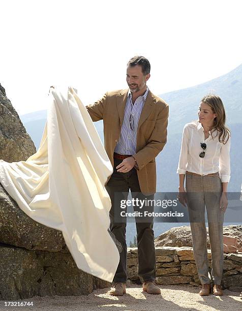 Prince Felipe of Spain and Princess Letizia of Spain visit Sierra de Guadarrama National Park on July 10, 2013 in Rascafria, Spain.