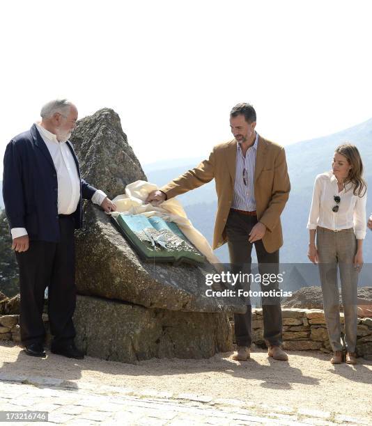 Prince Felipe of Spain and Princess Letizia of Spain visit Sierra de Guadarrama National Park on July 10, 2013 in Rascafria, Spain.