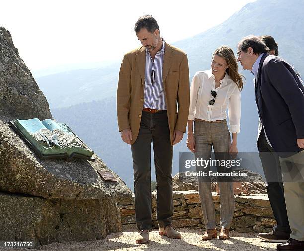 Prince Felipe of Spain and Princess Letizia of Spain visit Sierra de Guadarrama National Park on July 10, 2013 in Rascafria, Spain.