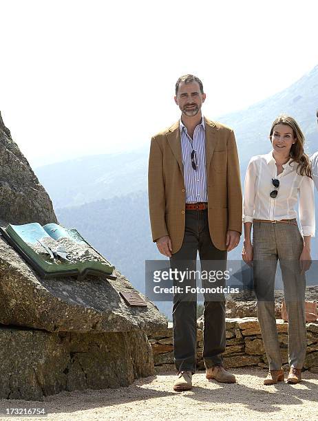 Prince Felipe of Spain and Princess Letizia of Spain visit Sierra de Guadarrama National Park on July 10, 2013 in Rascafria, Spain.