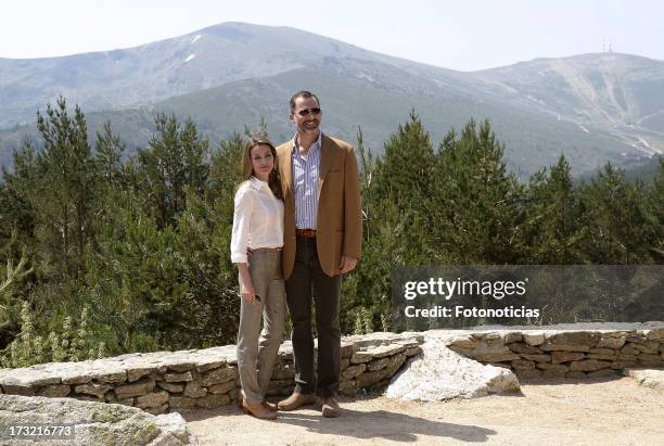 Prince Felipe of Spain and Princess Letizia of Spain visit Sierra de Guadarrama National Park on July 10, 2013 in Rascafria, Spain.