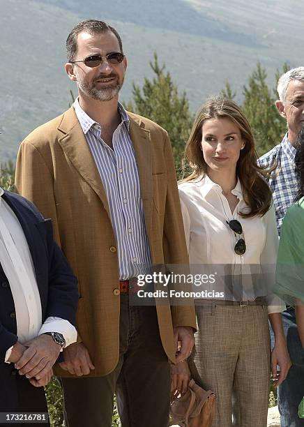 Prince Felipe of Spain and Princess Letizia of Spain visit Sierra de Guadarrama National Park on July 10, 2013 in Rascafria, Spain.