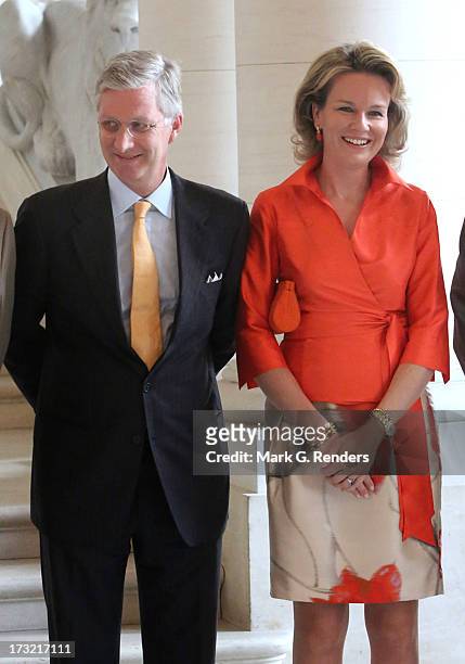 Prince Philippe and Princess Mathilde of Belgium meet with former Belgian Prime Ministers at Laeken Castle on July 10, 2013 in Brussels, Belgium.