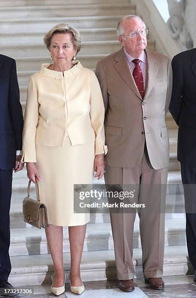 King Albert II and Queen Paola of Belgium meet former Prime Ministers of Belgium at Laeken Castle on July 10, 2013 in Brussels, Belgium.