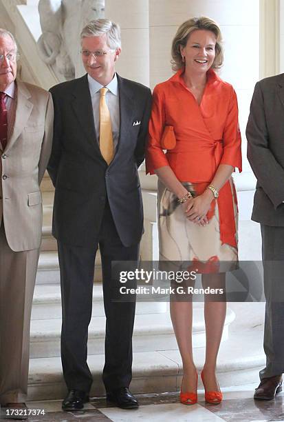 Prince Philippe and Princess Mathilde of Belgium meet with former Belgian Prime Ministers at Laeken Castle on July 10, 2013 in Brussels, Belgium.