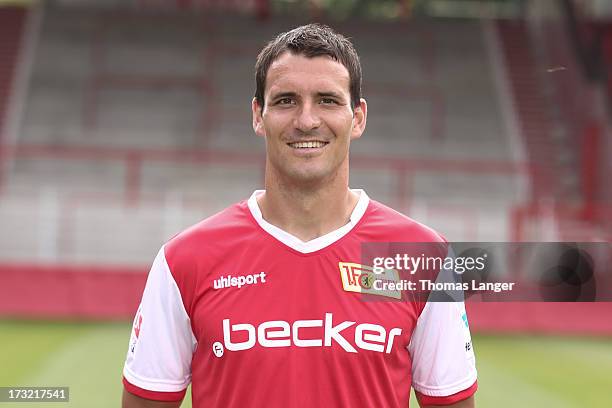 Mario Eggimann poses during the 1. FC Union Berlin team presentation at Alte Foersterei on July 1, 2013 in Berlin, Germany.