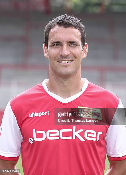 Mario Eggimann poses during the 1. FC Union Berlin team presentation at Alte Foersterei on July 1, 2013 in Berlin, Germany.
