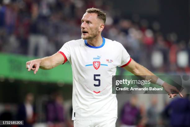 Vladimir Coufal of Czechia reacts during the UEFA EURO 2024 European qualifier match between Albania and Czechia at Air Albania Stadium on October...