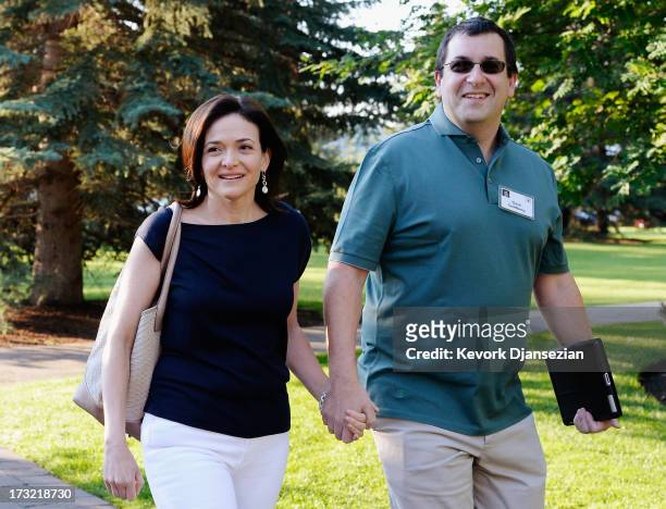 Sheryl Sandberg, COO of Facebook, and her husband David Goldberg arrive for morning session of the Allen & Co. Annual conference at the Sun Valley...