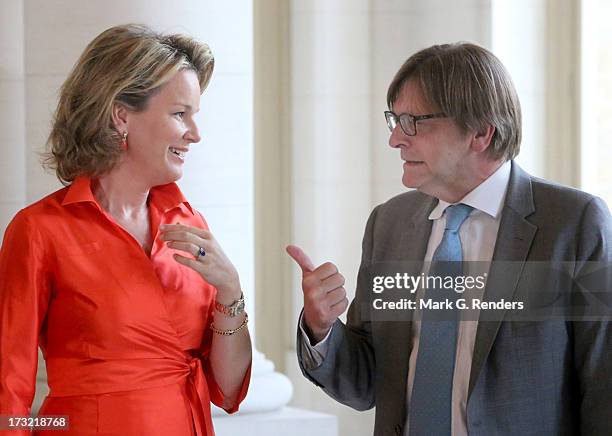 Princess Mathilde of Belgium meets with former Belgian Prime Ministers, including Guy Verhofstadt at Laeken Castle on July 10, 2013 in Brussels,...