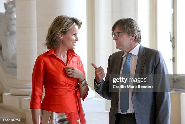 Princess Mathilde of Belgium meets with former Belgian Prime Ministers, including Guy Verhofstadt at Laeken Castle on July 10, 2013 in Brussels,...