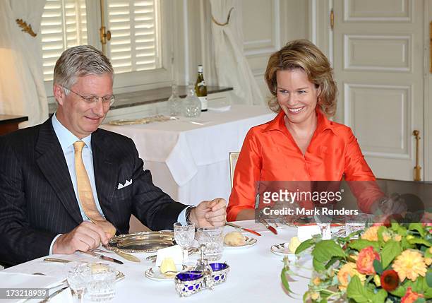 Prince Philippe and Princess Mathilde of Belgium meet former Prime Ministers of Belgium at Laeken Castle on July 10, 2013 in Brussels, Belgium.