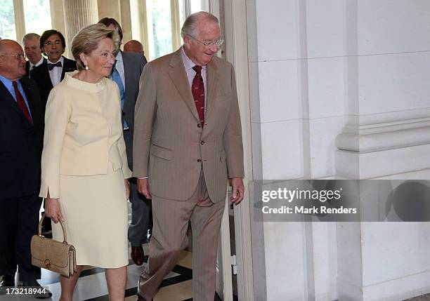 King Albert II and Queen Paola of Belgium meet former Prime Ministers of Belgium at Laeken Castle on July 10, 2013 in Brussels, Belgium.