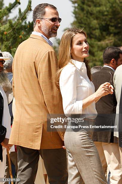 Prince Felipe of Spain and Princess Letizia of Spain visit Guadarrama National Park on July 10, 2013 in Rascafria, Spain.