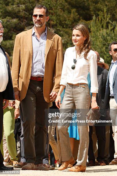 Prince Felipe of Spain and Princess Letizia of Spain visit Guadarrama National Park on July 10, 2013 in Rascafria, Spain.
