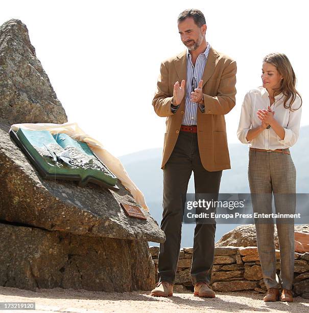 Prince Felipe of Spain and Princess Letizia of Spain visit Guadarrama National Park on July 10, 2013 in Rascafria, Spain.