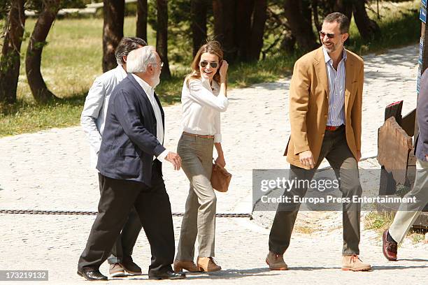 Prince Felipe of Spain and Princess Letizia of Spain visit Guadarrama National Park on July 10, 2013 in Rascafria, Spain.