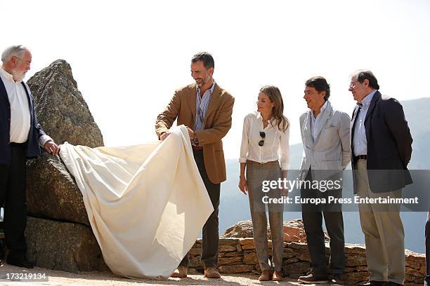 Prince Felipe of Spain and Princess Letizia of Spain visit Guadarrama National Park on July 10, 2013 in Rascafria, Spain.