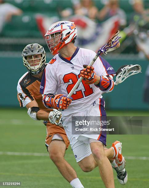 Kevin Crowley of the Hamilton Nationals plays against the Rochester Rattlers at Sahlen's Stadium on July 7, 2013 in Rochester City.Hamilton won 10-6.