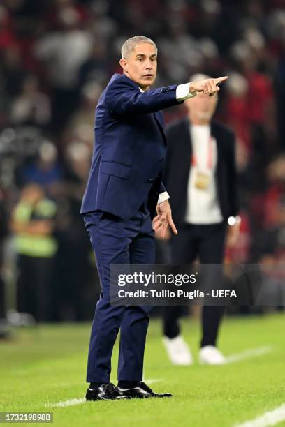 Sylvinho, Head Coach of Albania, reacts during the UEFA EURO 2024 European qualifier match between Albania and Czechia at Air Albania Stadium on...