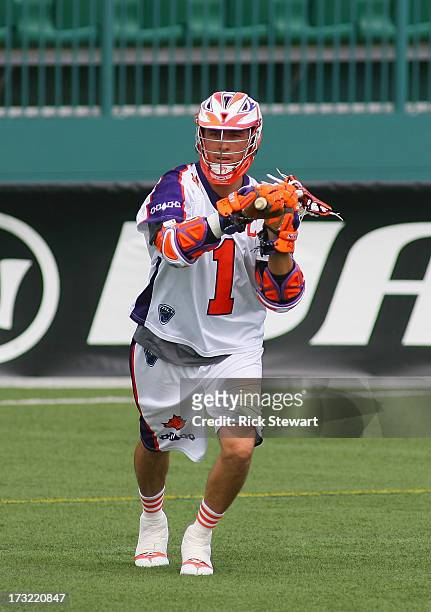 Joe Walters of the Hamilton Nationals plays against the Rochester Rattlers at Sahlen's Stadium on July 7, 2013 in Rochester City. Hamilton won 10-6.