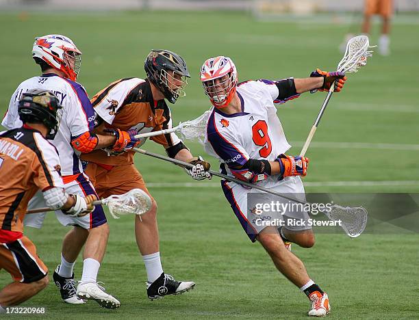 Garrett Thul of the Hamilton Nationals plays against the Rochester Rattlers at Sahlen's Stadium on July 7, 2013 in Rochester City.Hamilton won 10-6.