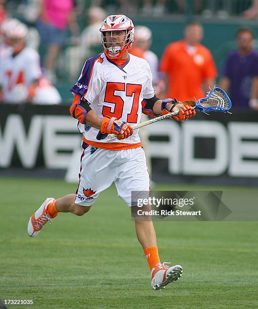 Josh Amidon of the Hamilton Nationals plays against the Rochester Rattlers at Sahlen's Stadium on July 7, 2013 in Rochester City.Hamilton won 10-6.