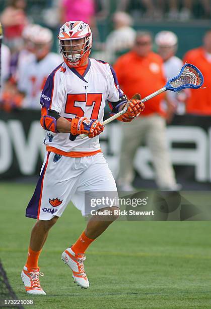 Josh Amidon of the Hamilton Nationals plays against the Rochester Rattlers at Sahlen's Stadium on July 7, 2013 in Rochester City.Hamilton won 10-6.