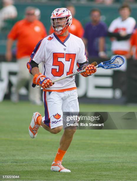 Josh Amidon of the Hamilton Nationals plays against the Rochester Rattlers at Sahlen's Stadium on July 7, 2013 in Rochester City.Hamilton won 10-6.