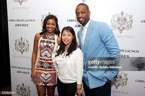 Dwyane Wade and Gabrielle Union on the red carpet with business partners of the SBE group at the SLS Hotels China Brand Launch at the Key Club on...