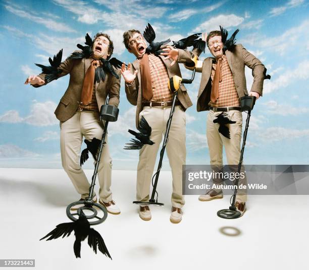 Comedians/writers and members of the comedy troupe Lonely Planet, Andy Samberg, Akiva Schaffer, Jorma Taccone are photographed for Paper Magazine on...