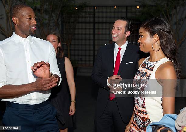 Dwyane Wade and Gabrielle Union share a laugh with SBE Group President Sam Bakhshandehpour during the SLS Hotels China Branding Launch at the Key...