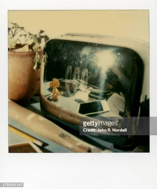 Polaroid photo of a vintage Toastmaster toaster showing a reflection of Woodstock, , a polaroid photo and other objects, circa 1978.