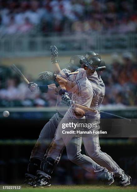 Travis Hafner of the New York Yankees bats against the Minnesota Twins on July 4, 2013 at Target Field in Minneapolis, Minnesota.