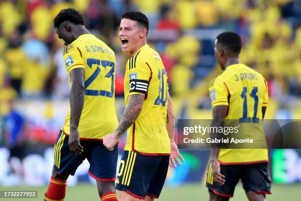 James Rodriguez of Colombia reacts during a FIFA World Cup 2026 Qualifier match between Colombia and Uruguay at Roberto Melendez Metropolitan Stadium...